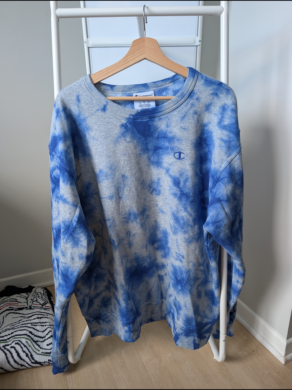 Champion Blue and Gray Tie-Dye Crewneck Sweatshirt